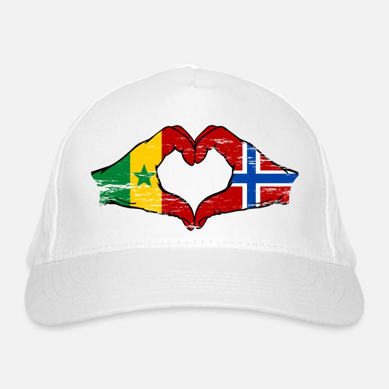 Sénégal Norvège drapeau mains forme de coeur utilisé Casquette classique bio