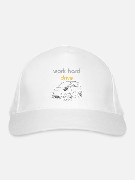 Work Hard Drive Tshirt | Auto - Bio-Baseballkappe - Weiß - Vorne