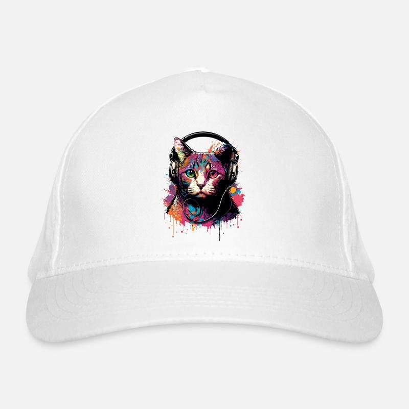 Colorful Cat with Headset Organic Baseball Cap