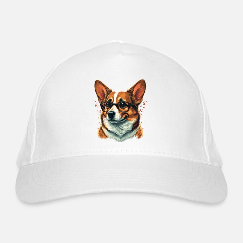 Professor sieht Corgi aus Bio-Baseballkappe