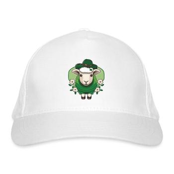 St. Patrick s Day Schaf mit Blumen - Bio-Baseballkappe - Weiß - Vorne