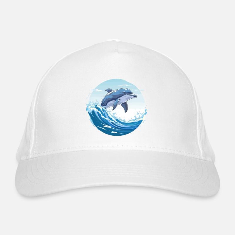 Springender Delfin - Bio-Baseballkappe - Weiß