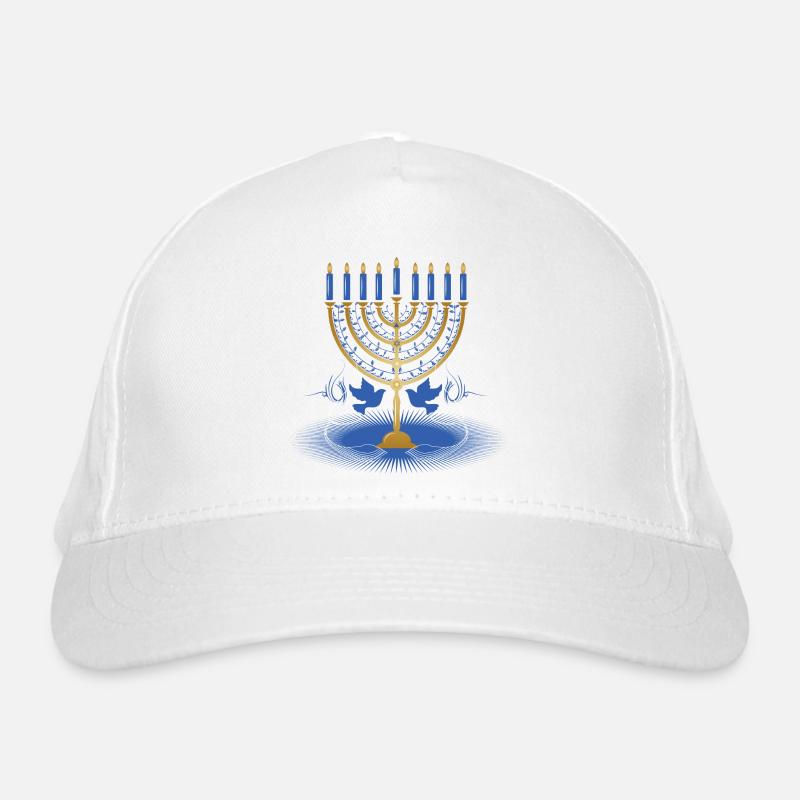 gold-colored Hanukkah candlestick with two doves Organic Baseball Cap