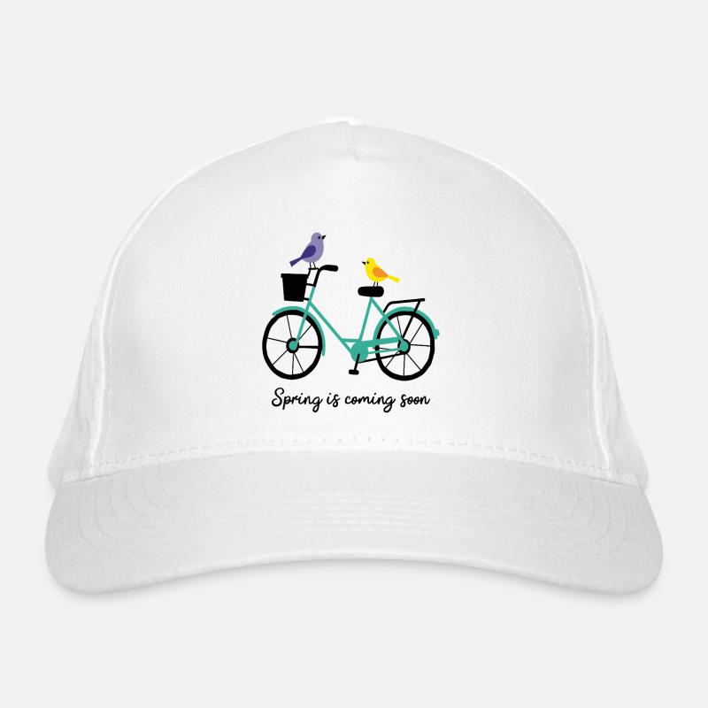 Le printemps arrive, vélo avec des oiseaux Casquette classique bio