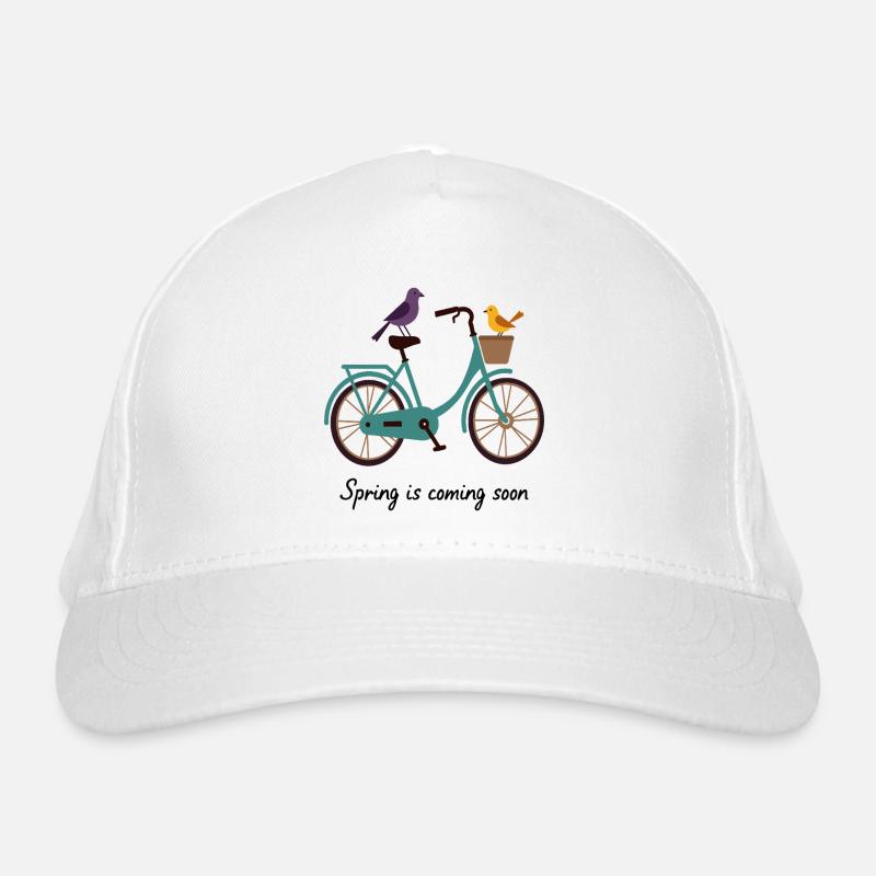 Le printemps arrive, vélo avec des oiseaux Casquette classique bio