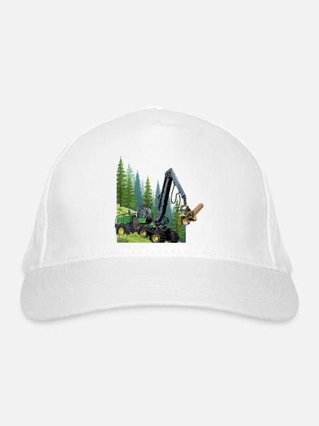 Harvester, Holzvollernter im Wald - Bio-Baseballkappe - Weiß