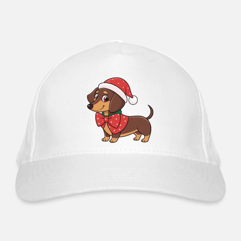 Festive Dachshund Christmas Red Bow Organic Baseball Cap