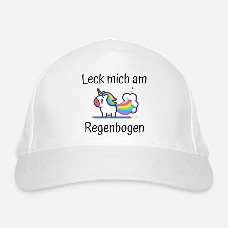 Leck mich am Regenbogen Einhorn Spruch Bio-Baseballkappe