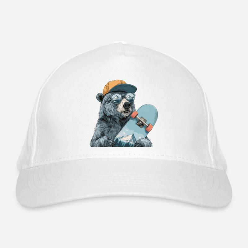Patineur ours avec reflet de montagne Casquette classique bio