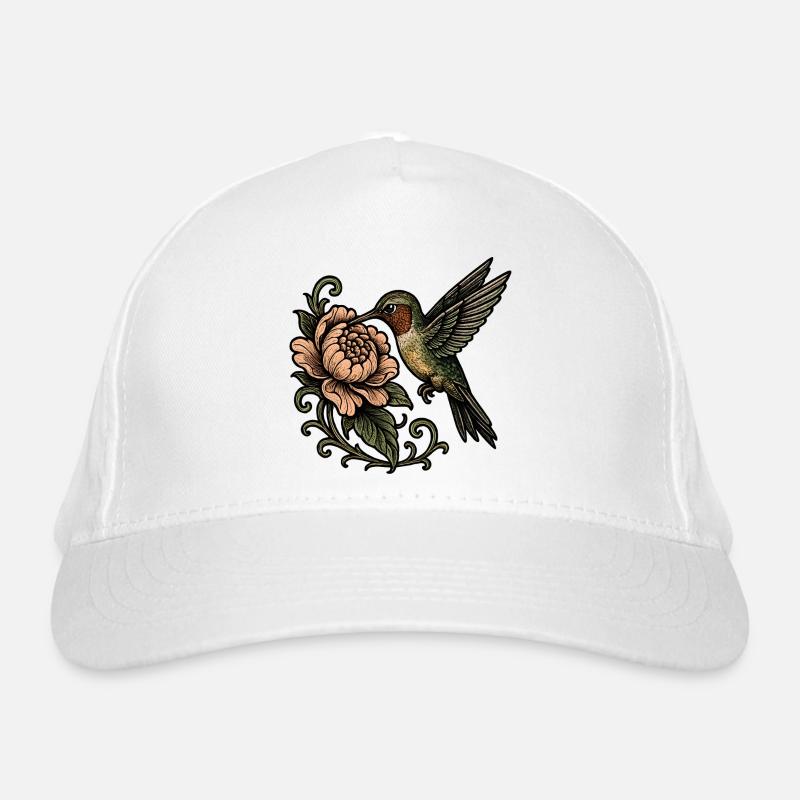 Kolibri mit Rose Vintage Tattoo Bio-Baseballkappe