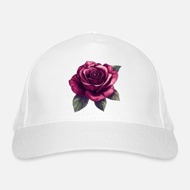 Dunkelrose Blütenillustration Bio-Baseballkappe