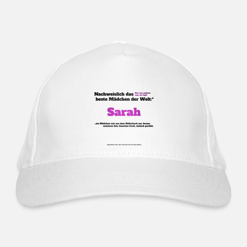 Ich bin Sarah - Sarah als Vorname - Mädchen - Bio-Baseballkappe - Weiß