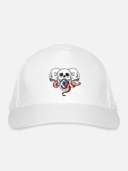 Tri-Schädel - Bio-Baseballkappe - Weiß