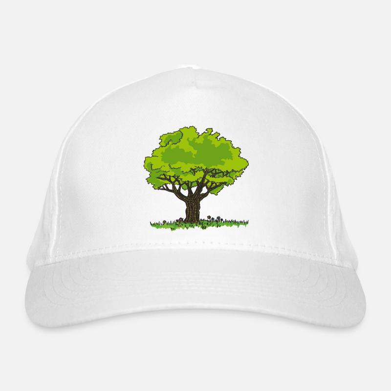 Baum Zeichnung Wiese und Blumen Bio-Baseballkappe