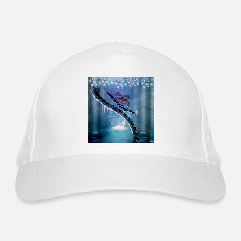 Geschwungenes Klavier in einer Winterlandschaft mit Drache Bio-Baseballkappe