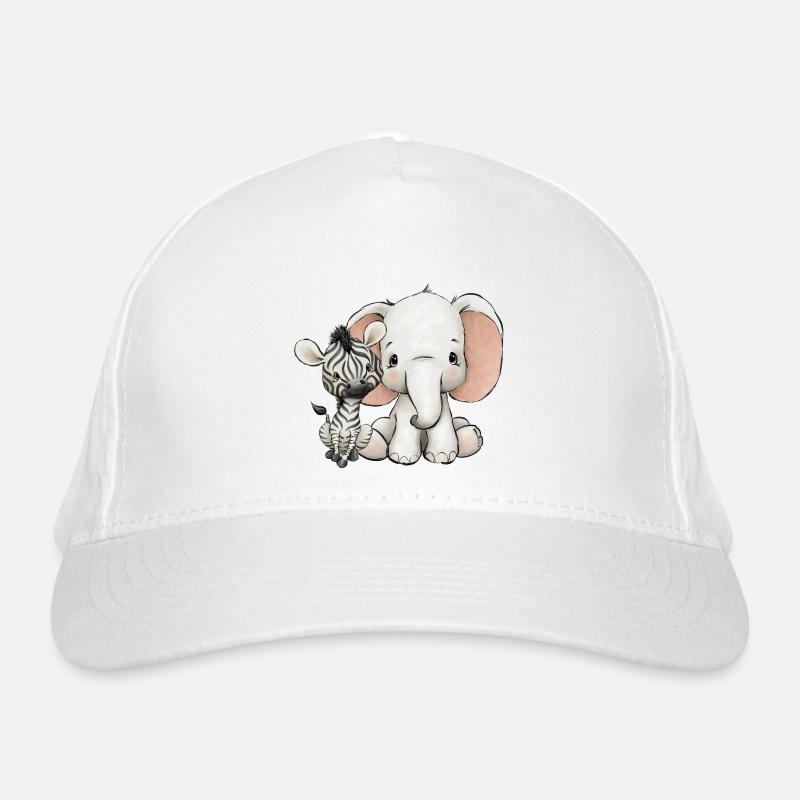 Elefant und Zebra - Bio-Baseballkappe - Weiß