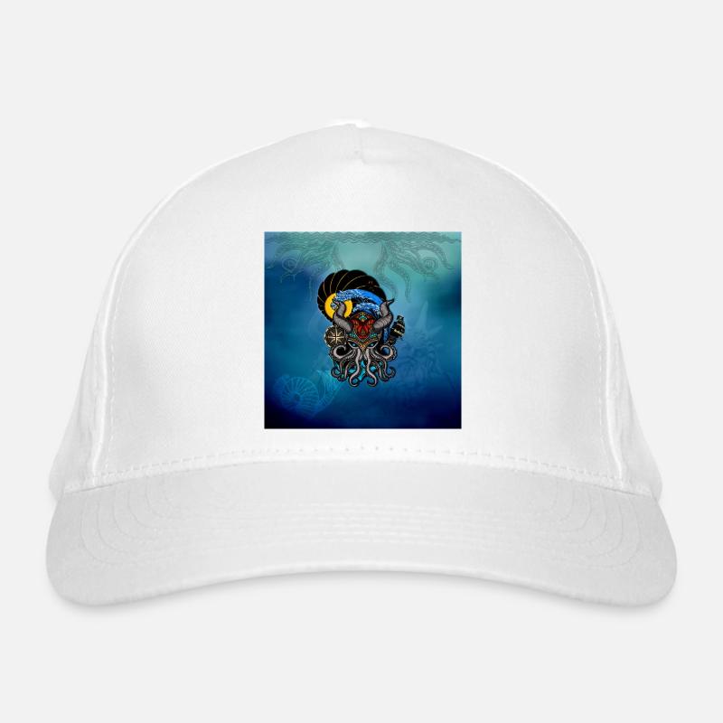 Lustiger Oktopus mit Hörnern und Boot Bio-Baseballkappe