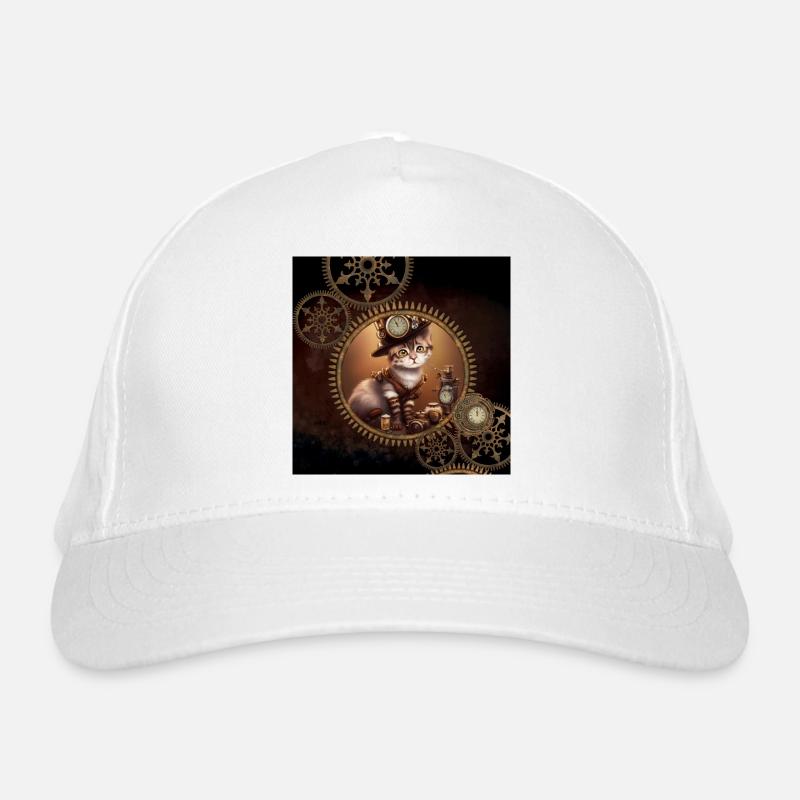 Kleines Steampunk-Kätzchen - Bio-Baseballkappe - Weiß
