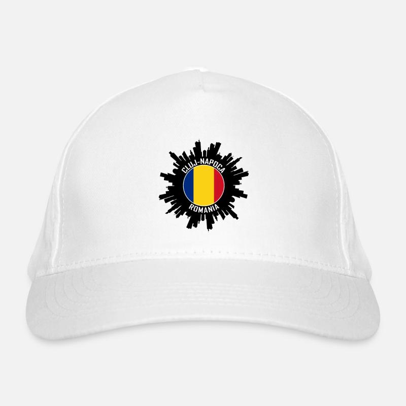 Souvenir de voyage avec le drapeau du drapeau de la Roumanie à la Skyline de Cluj-Napoca Casquette classique bio