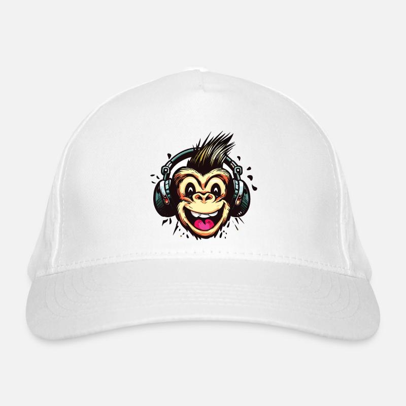 Lustiger Affe mit Kopfhörern Bio-Baseballkappe