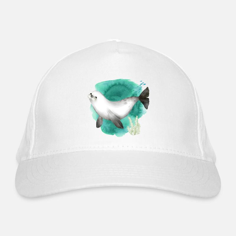 Aquarelle Mignon phoque dans l’océan Casquette classique bio