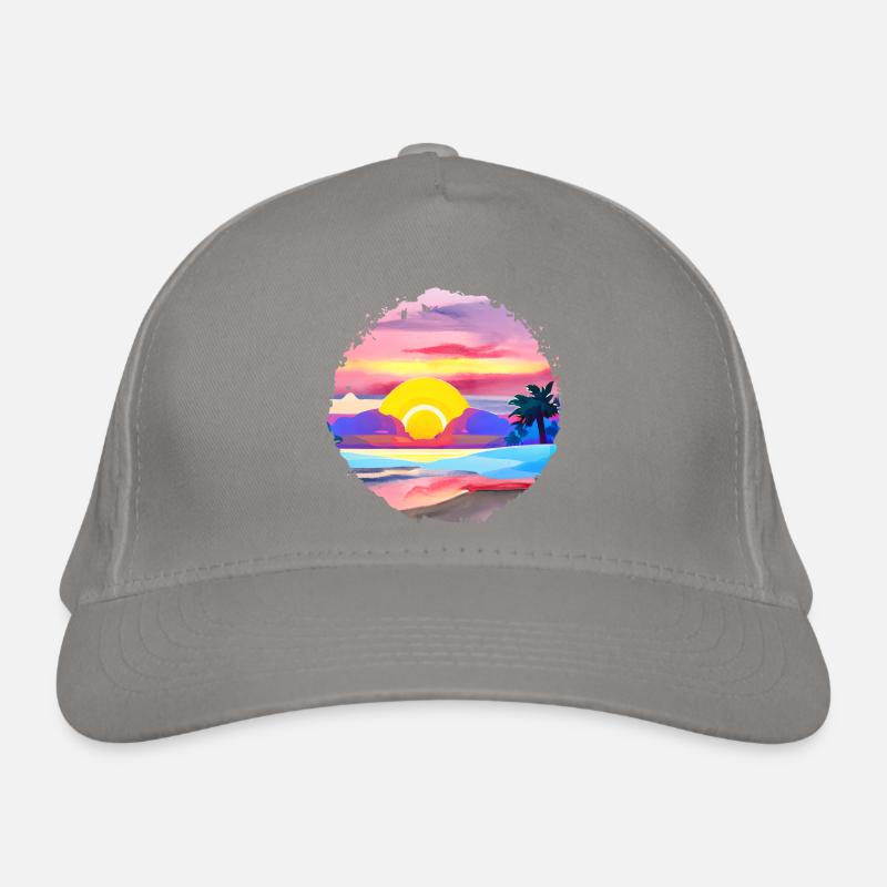 Aquarelle de plage de coucher de soleil d’été Casquette classique bio