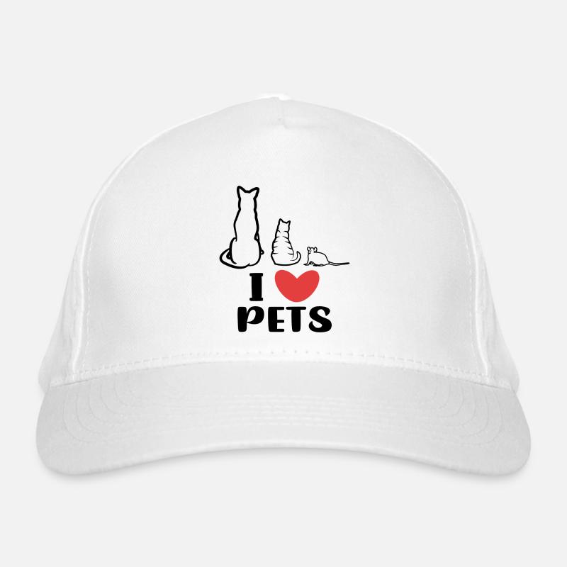 I Love Pets Cat Dog Mouse Statement Heart Organic Baseball Cap