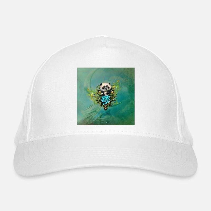 Mignon petit panda avec des fleurs - Casquette classique bio - blanc