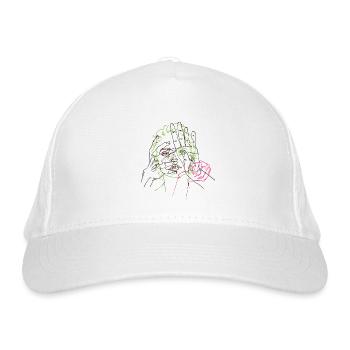 Von Händen umschlungenes Gesicht - Grün Pink black - Bio-Baseballkappe - Weiß - Vorne