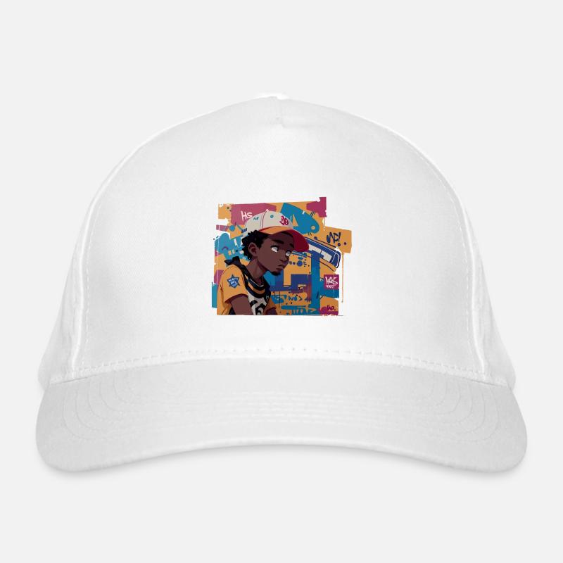 Black Kid devant Graffiti Background Casquette classique bio