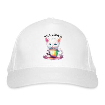 Cat with tea - Organic Baseball Cap - white - Front