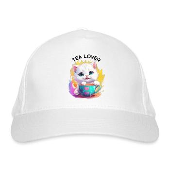 Cat with tea - Organic Baseball Cap - white - Front