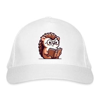 Bücherwurm-Igel: Der winzige Gelehrte - Bio-Baseballkappe - Weiß - Vorne