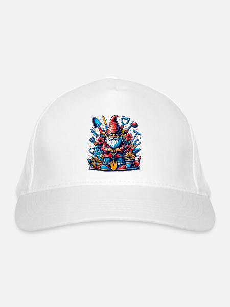 Nain de jardin coloré et sinistre avec des fleurs et des outils - Casquette classique bio - blanc - Devant