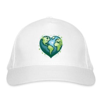 Eine Erde mit einem grünen Herz Symbol - Bio-Baseballkappe - Weiß - Vorne
