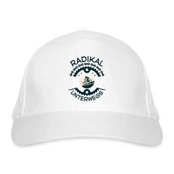 Radikal unterwegs – Lustiges Fahrrad-Design - Bio-Baseballkappe - Weiß - Vorne