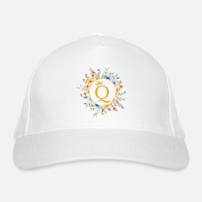 Q Monogram, Flower Circle, Personalizable Organic Baseball Cap