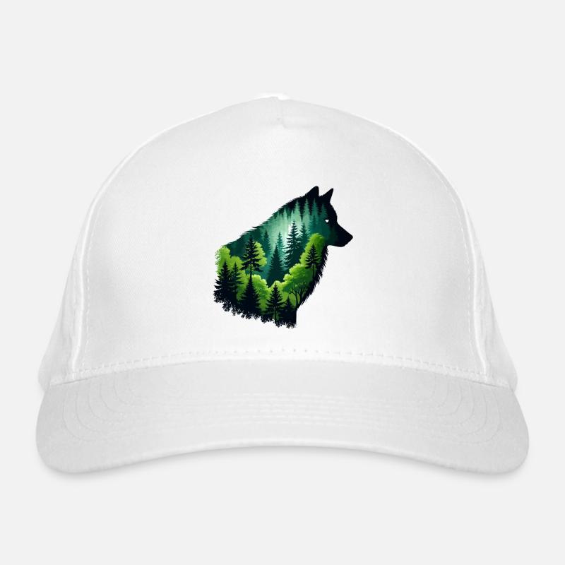 Silhouette Wolf with Green Forest Organic Baseball Cap
