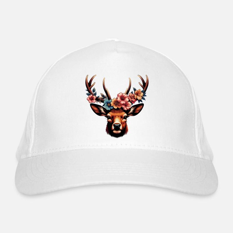 Hirsch mit Blumen Bio-Baseballkappe