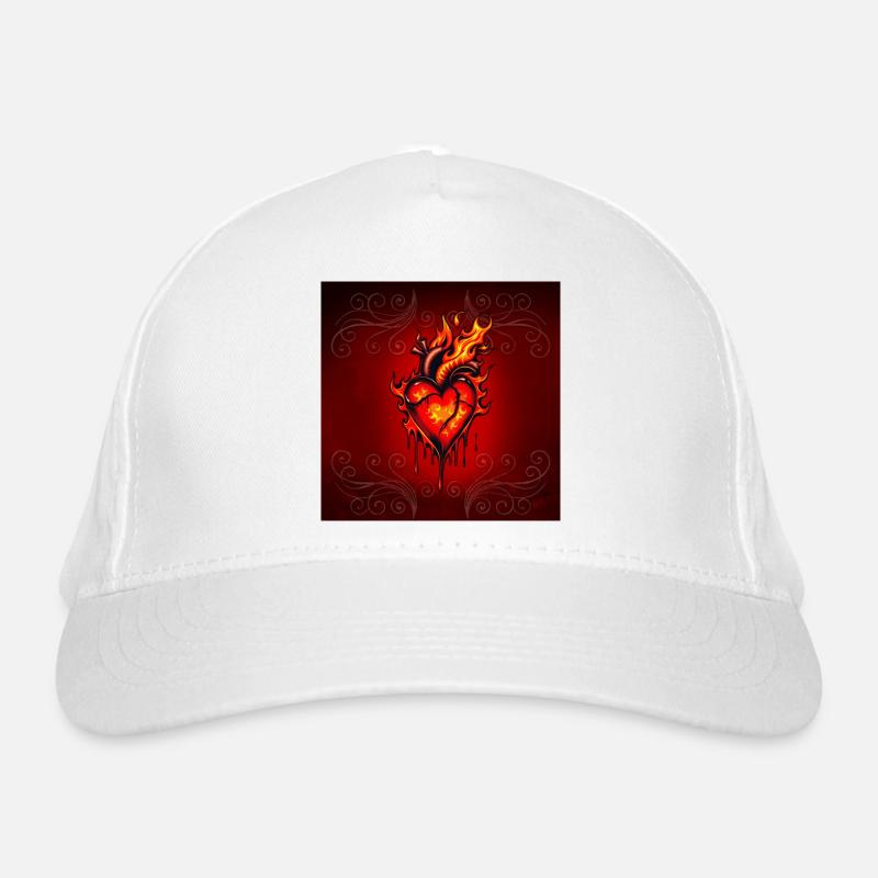 Flaming heart. - Organic Baseball Cap - white