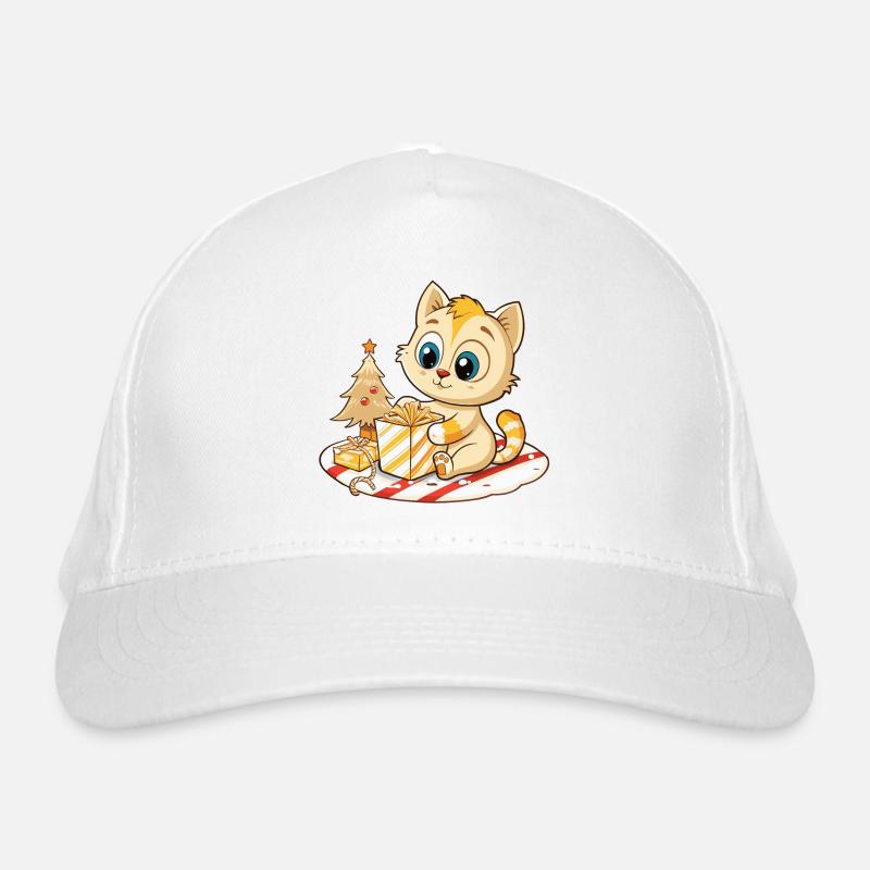 Cute cat unwrapping gift Organic Baseball Cap