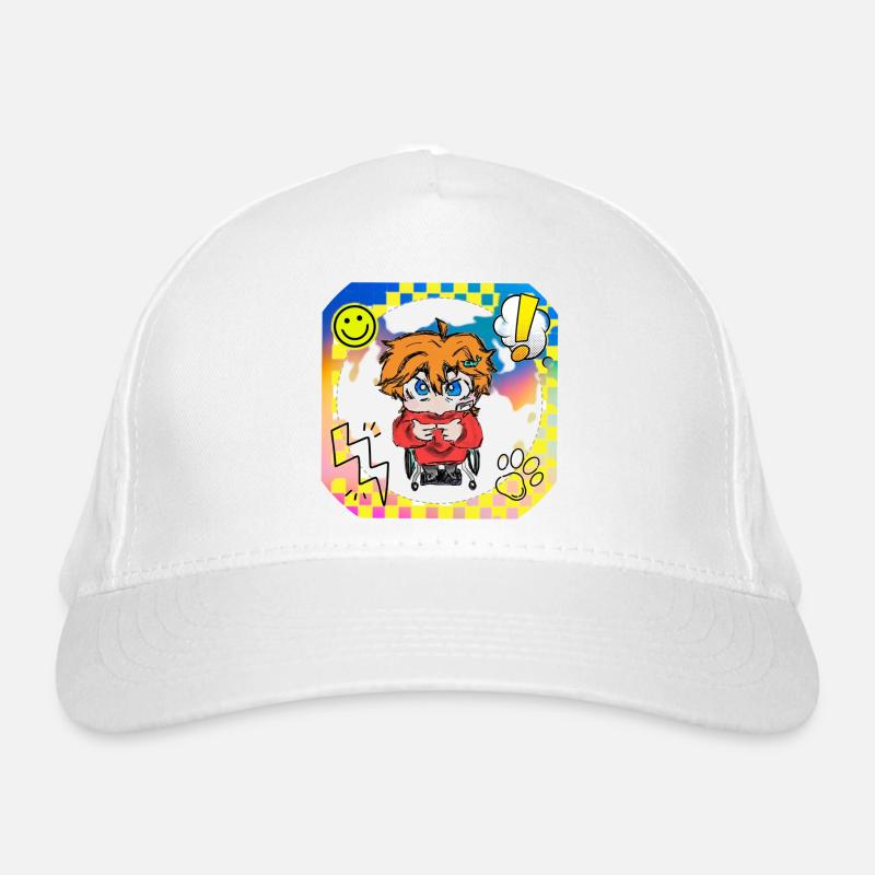 Bunter Popart Rollstuhlheld - Bio-Baseballkappe - Weiß