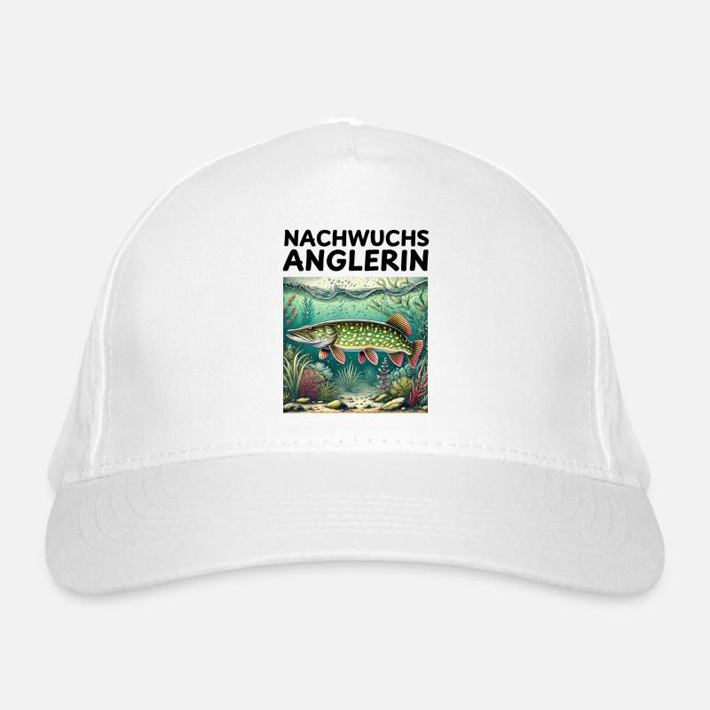 Pike - Young Angler - Organic Baseball Cap - white