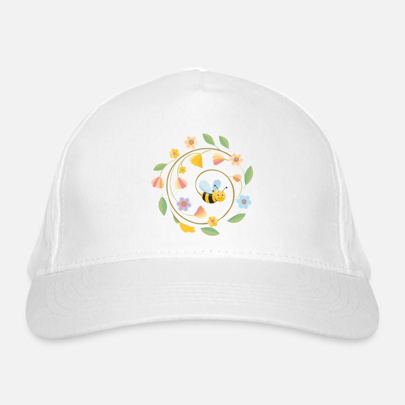 Verspielte Biene mit Sommerblumen Bio-Baseballkappe