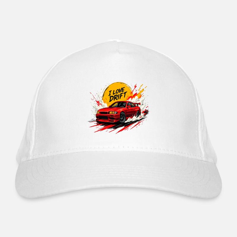 Red Drift Car Splash Artwork - Organic Baseball Cap - white
