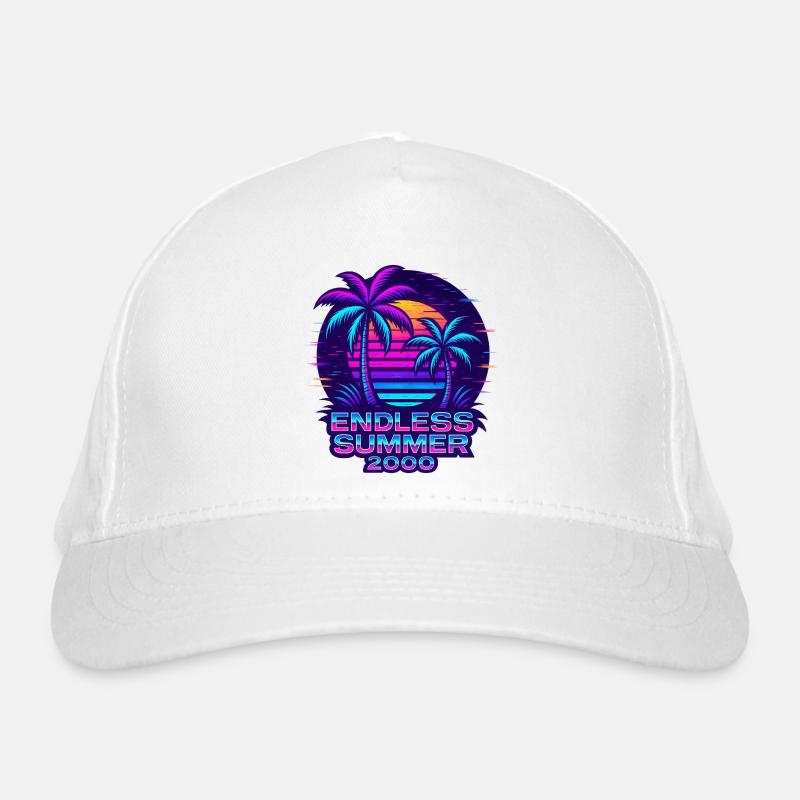 Neon Sunset Palm Trees Design Organic Baseball Cap