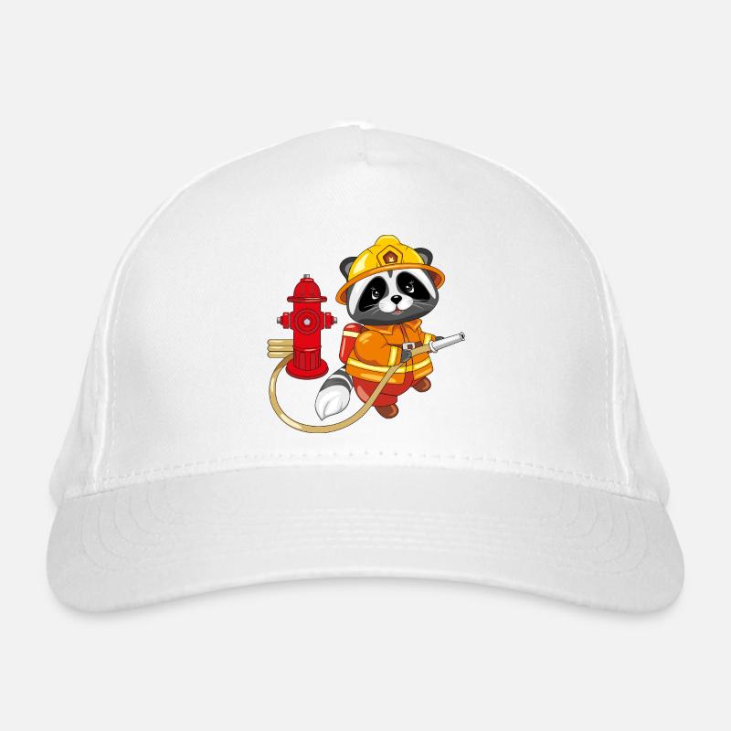 Cute raccoon firefighter with a hydrant Organic Baseball Cap