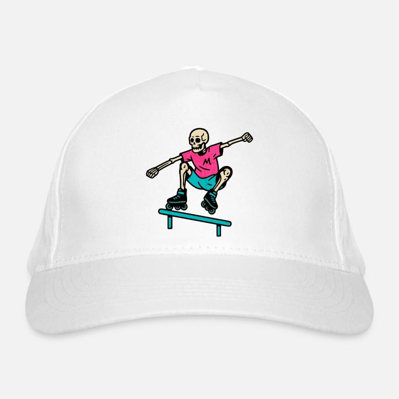 Neon skeleton grinds on inline skates Organic Baseball Cap