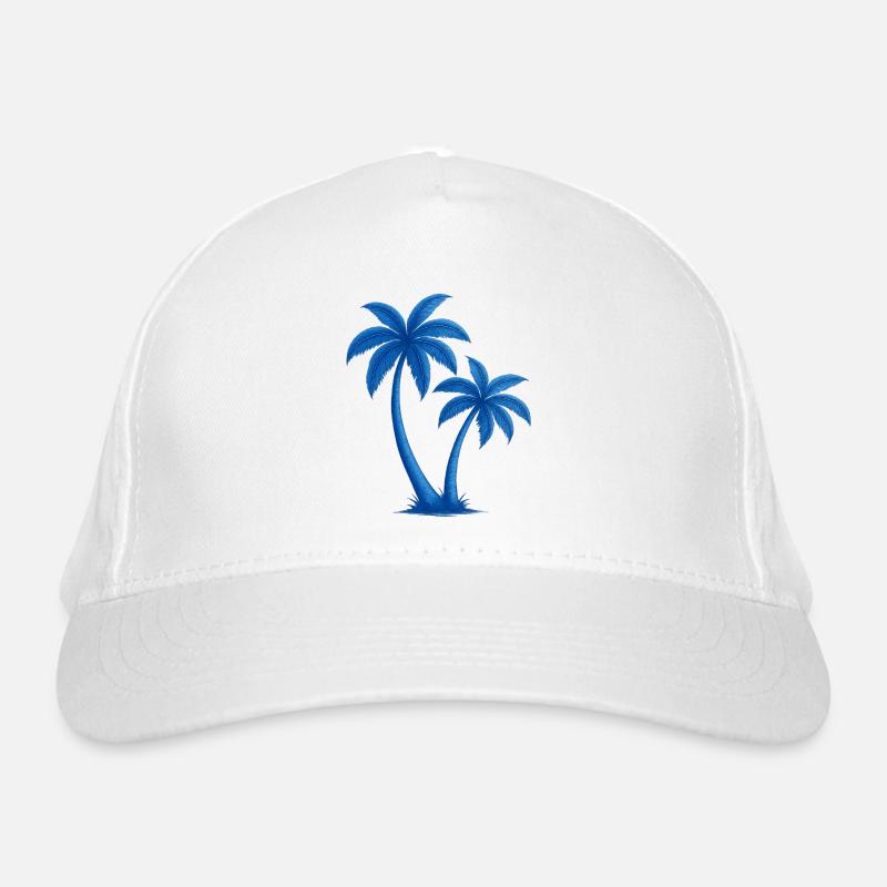 Blue Tropical Palm Trees Illustration Organic Baseball Cap