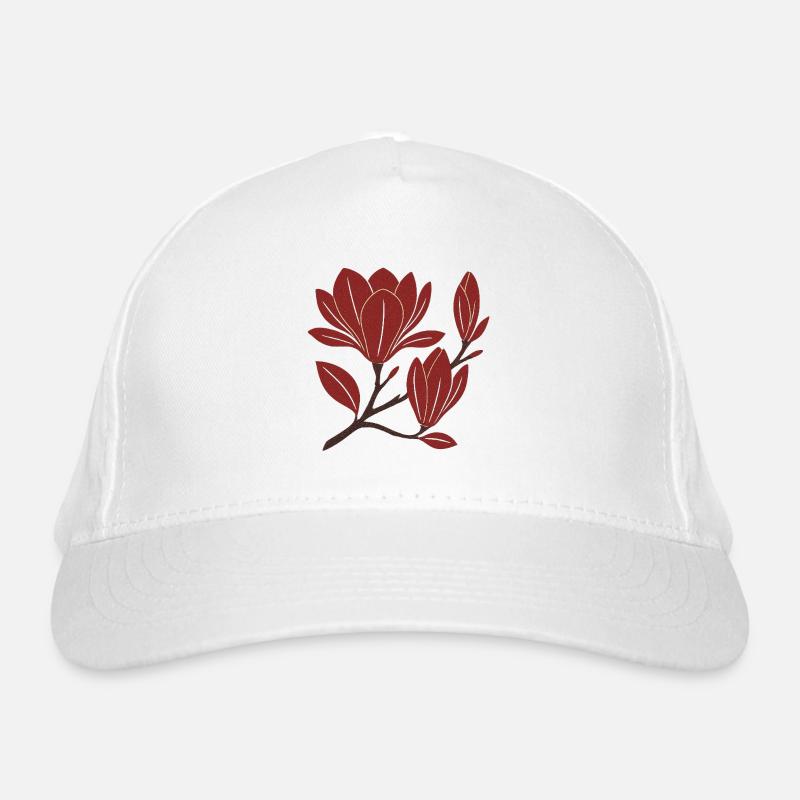 Red Magnolia Branch Pattern Organic Baseball Cap